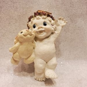 𝅺DREAMSICLE Figurine Cherub Angel Ornament with Bunny Rabbit